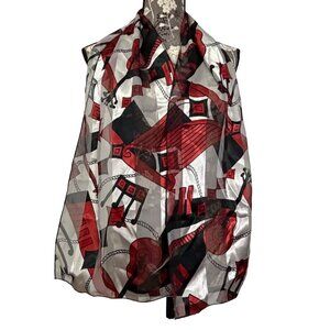 Vintage Music-Themed Sheer Scarf With Red & Brown Abstract String Instruments